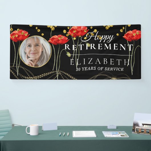 赤いエレガントポピーカスタムフォトリタイアパーティー 横断幕 (トレードショー)