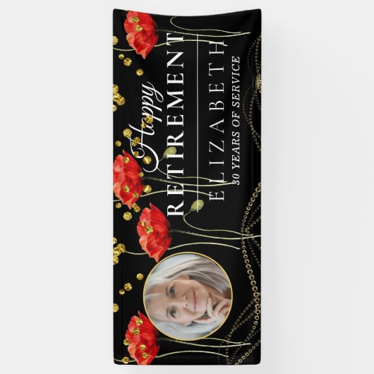 赤いエレガントポピーカスタムフォトリタイアパーティー 横断幕 (縦)