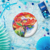 赤いエレガントポピークラシック赤いフローラ水色 ペーパープレート (パーティー)