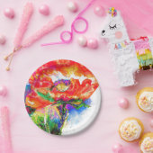 赤いエレガントポピークラシック赤いフローラ水色 ペーパープレート (パーティー)