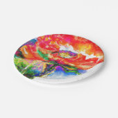 赤いエレガントポピークラシック赤いフローラ水色 ペーパープレート (アングル)