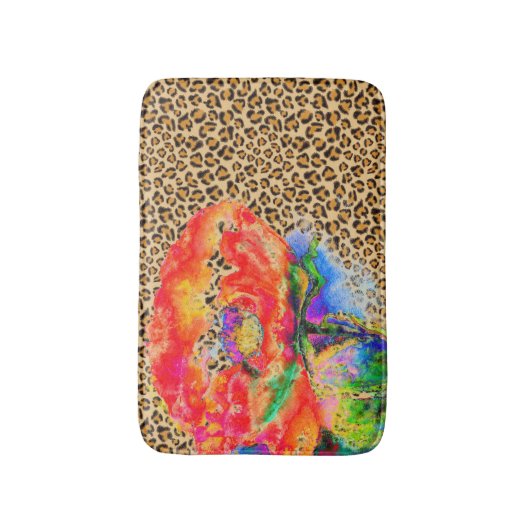 赤いエレガントポピー赤いフローラヒョウcheetaアクセント バスマット (正面縦)