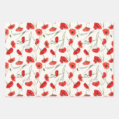 赤いエレガントポピー&グリーンフローラ水彩 ラッピングペーパーシート (正面)