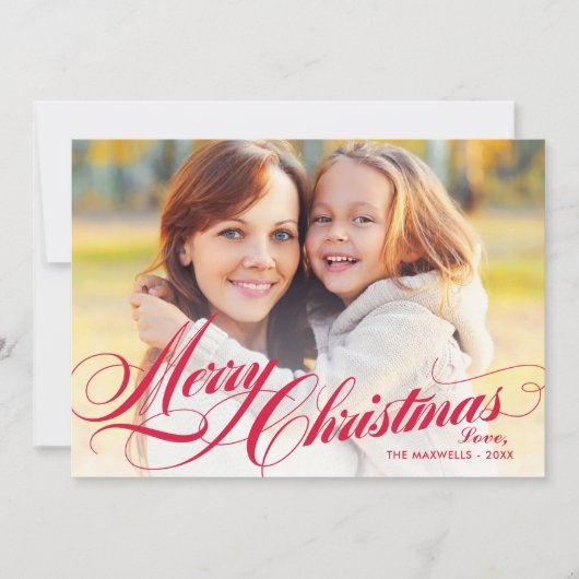 赤いエレガントメリークリスマススクリプトの写真 シーズンカード (正面)