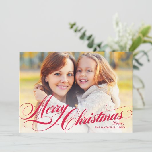 赤いエレガントメリークリスマススクリプトの写真 シーズンカード (スタンド正面)