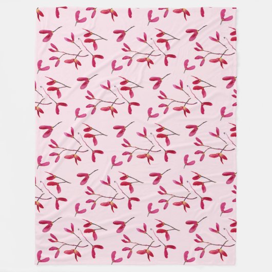 赤いエレガントメ日本のエデの木の種子の水色 フリースブランケット (正面)