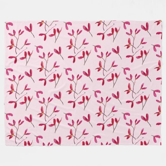 赤いエレガントメ日本のエデの木の種子の水色 フリースブランケット (正面(横))