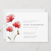 赤いエレガントモダンポピー花ブライダルシャワー 招待状 (正面)