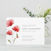 赤いエレガントモダンポピー花ブライダルシャワー 招待状 (スタンド正面)