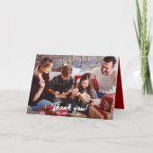 赤いエレガントモダン休日の写真ありがとう カード (正面)