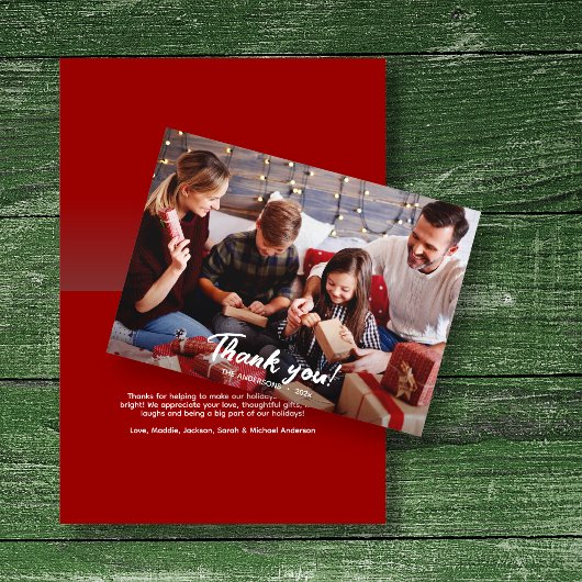 赤いエレガントモダン休日の写真ありがとう カード