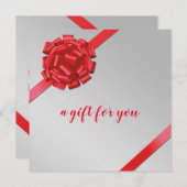 赤いエレガントリボンと弓ギフトラップギフトカード (正面/裏面)