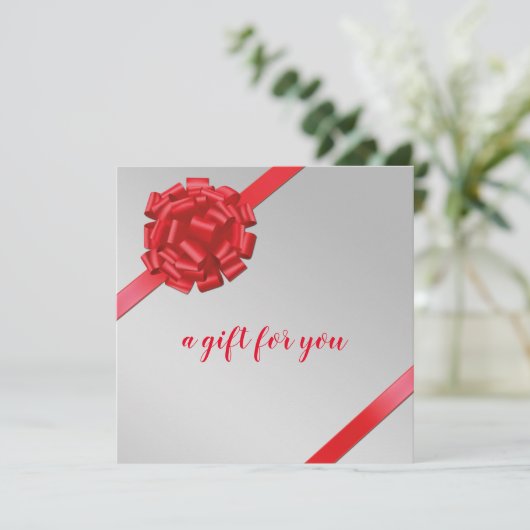 赤いエレガントリボンと弓ギフトラップギフトカード (スタンド正面)
