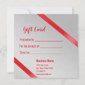 赤いエレガントリボンと弓ギフトラップギフトカード (裏面)
