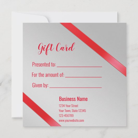 赤いエレガントリボンと弓ギフトラップギフトカード (裏面)