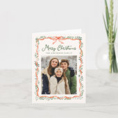 赤いエレガントリボンと緑のクリームの写真 シーズンカード (正面)