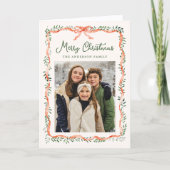 赤いエレガントリボンと緑のクリームの写真 シーズンカード (正面)