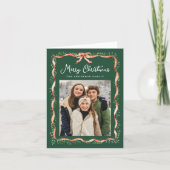 赤いエレガントリボンと緑の写真 シーズンカード (正面)
