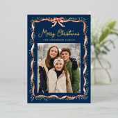 赤いエレガントリボンと緑の海軍2の写真 箔シーズンカード (立ち正面)