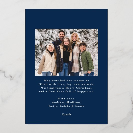 赤いエレガントリボンと緑の海軍2の写真 箔シーズンカード (裏面)