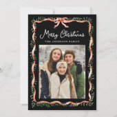 赤いエレガントリボンと緑の黒2枚の写真 シーズンカード (正面)