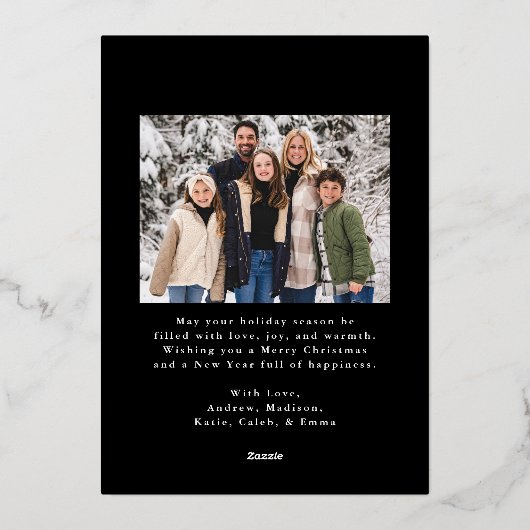 赤いエレガントリボンと緑の黒2枚の写真 箔シーズンカード (裏面)