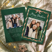 赤いエレガントリボンと緑2枚の写真 シーズンカード