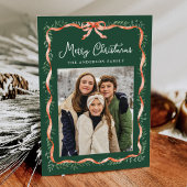 赤いエレガントリボンと緑2枚の写真 シーズンカード