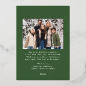 赤いエレガントリボンと緑2枚の写真 箔シーズンカード (裏面)