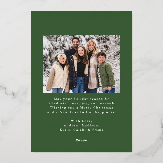 赤いエレガントリボンと緑2枚の写真 箔シーズンカード (裏面)