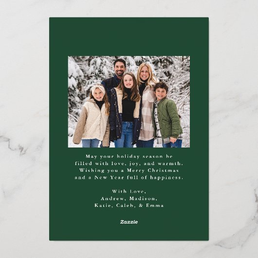 赤いエレガントリボンと緑2枚の写真 箔シーズンカード (裏面)