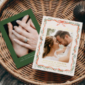 赤いエレガントリボンの緑の写真日付を保存 箔招待状