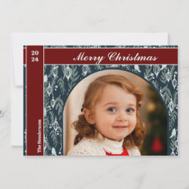 赤いエレガントリボンモダンワンフォトクリスマス シーズンカード