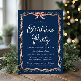 赤いエレガントリボン緑の海軍のクリスマスパーティー 招待状