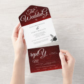 赤いエレガントロマンチックな書結婚道 オールインワン招待状 (貼ってはがせる)