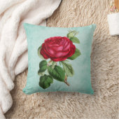 赤いエレガントローズのヴィンテージミントグリーン背景 クッション (ブランケット)