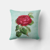 赤いエレガントローズのヴィンテージミントグリーン背景 クッション (裏面)