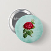 赤いエレガントローズのヴィンテージミントグリーン背景 缶バッジ (正面&裏面)