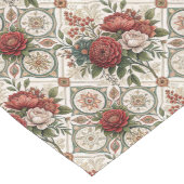 赤いエレガントローズパステルグリーンタイルシャビーシック ロングテーブルランナー (コーナー)