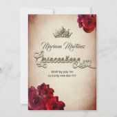 赤いエレガントヴィンテージ女の子バラティアラ・カンス 招待状 (裏面)