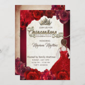 赤いエレガントヴィンテージ女の子バラティアラ・カンス 招待状 (正面/裏面)