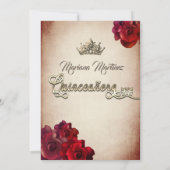 赤いエレガントヴィンテージ女の子バラティアラ・カンス 招待状 (裏面)