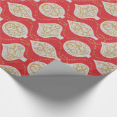 赤いエレガント休日のオーナメントパターンのギフトラップ ラッピングペーパー (角)
