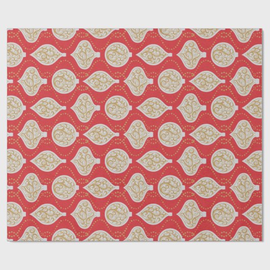 赤いエレガント休日のオーナメントパターンのギフトラップ ラッピングペーパー (フラット)