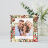 赤いエレガント休日フローラクリスマスフォト シーズンカード (スタンド正面)