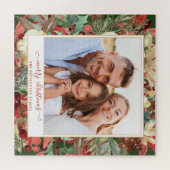 赤いエレガント休日フローラクリスマスフォト ジグソーパズル (横)