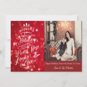 赤いエレガント写真のクリスマスグリーティングカード 招待状 (正面)