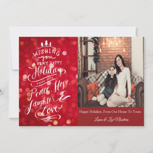 赤いエレガント写真のクリスマスグリーティングカード 招待状 (正面)