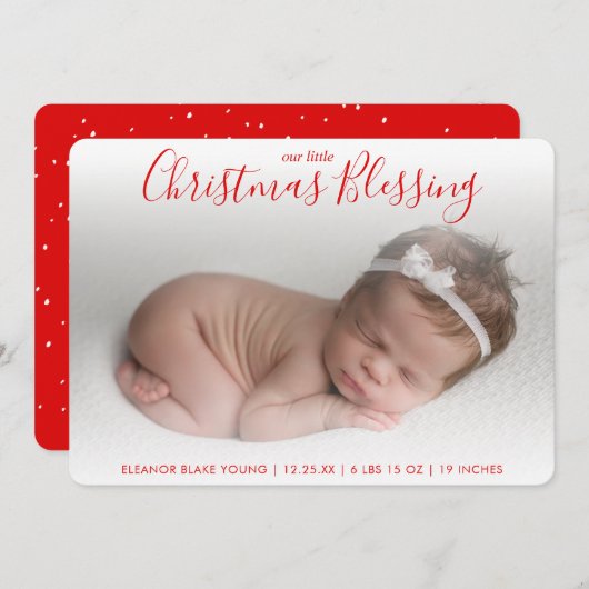 赤いエレガント写真の休日の誕生のお知らせ シーズンカード (正面/裏面)