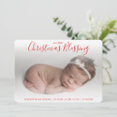 赤いエレガント写真の休日の誕生のお知らせ シーズンカード (スタンド正面)